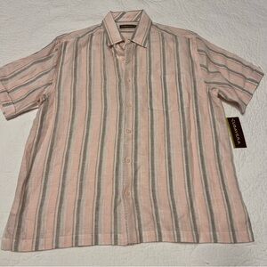 Cubavera Linen Shirt Men's Large Multicolor Striped Short Sleeve Stitched New